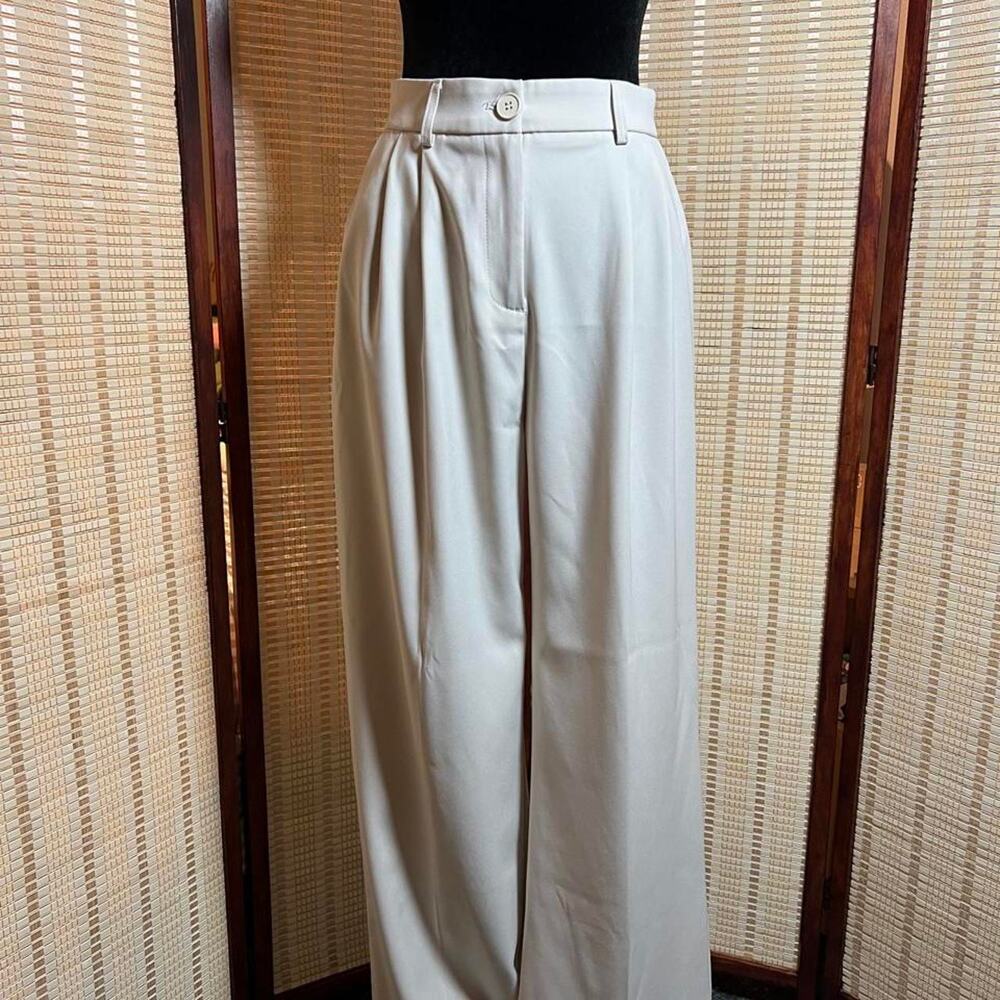 High Waisted Pleated Wide Leg Tailored Trousers Small S